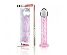Lovetoy Szklane rožinė dildo ze spiralną strukturą 21 cm