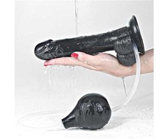 „Lovetoy“ didelis juodas penis su siurbtuku ir ejakuliacijos dildu