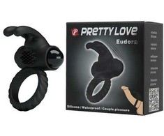 Pretty Love Male Pretty Love Eudora Silicone Vibrating Juodas Ring with Dual Stimulator