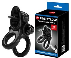 Pretty Love BI-210239 Double Vibrating Silicone Ring Juodas 10 Modes