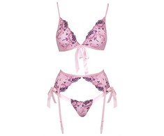 Rožinė kissable Embroidered Floral Lingerie Set L/XL - Light Rožinė, 3-Piece
