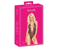 Kissable L/XL Floral Embroidered Juodas Mesh Bodysuit Adjustable Straps