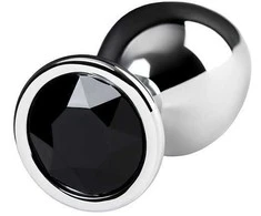 Sidabrinis anal plug TOYFA Metal with juodas round-shaped gem