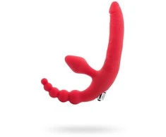 Toyfa Juoda ir raudona, dirželis be diržo su vibro kulka, atsparus drėgmei, silikonas, raudonas 35 cm