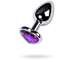 Toyfa Sidabrinis anal plug with violetinė gem heart-shaped
