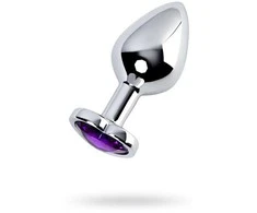 Toyfa Sidabrinis anal plug with violetinė gem heart-shaped