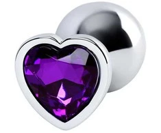 Toyfa Sidabrinis anal plug with violetinė gem heart-shaped