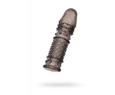 ToyFa XLover, Penis sleeve, for enlargement, TPE, transparent juodas, 13.5 cm