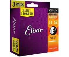 Elixir Eliksyras 16544 Nanoweb Phosphor Bronze 11-52 (3 komplektai)