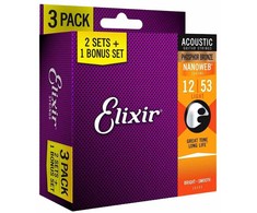 Elixir Eliksyras 16545 Nanoweb Phosphor Bronze 12-53 (3 komplektai)