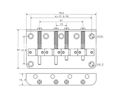 Tiltelis (bridge) bosinei gitarai Kera Audio M-ST-0213