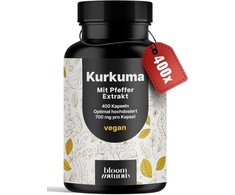 Bloom Naturals didelė dozė ciberžolės maisto papildų su kurkuminu ir piperinu 700mg, 400 kapsulių