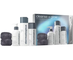 „Cleanse + Glow“ rinkinys „Dermalogica“: specialus veido valymo gelis, 250 ml + veido aliejus prieš valymą, pašalinantis nešvarumus, 150 ml + kasdieniai mikrofoliant šveičiamieji milteliai, 74 g