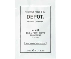 „Depot 400 Shave Specifications No. 402“ raminamasis skystis prieš ir po skutimosi su eteriniais aliejais, 10 ml
