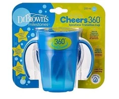 DR. BROWN'S 360 Tumbleris puodelis be snapelio mėlynas su rankenomis 200ml