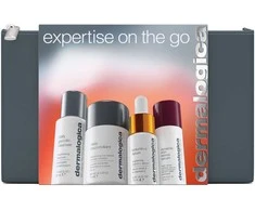 „Expertise On The Go“ rinkinys „Dermalogica“: kasdienis glikolinis valomasis veido gelis, 30 ml + kasdieniai mikrofoliant šveičiamieji šveičiamieji milteliai, 13 g + „Biolumin-C“ vitamino C skaistinamasis serumas veidui, 10 ml + „Dynamic Skin Retinol“ raukšles slopinantis serumas veidui.