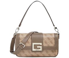 Guess, Brightside, Polyurethane, Textile Bag, 4G Logo, Latte, For Women