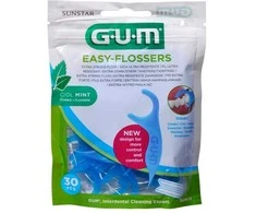 GUM Sunstar Easy Flossers Cool Mint Vit-E Fluor tarpdančių valymo priemonė 30 vienetų