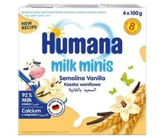 Humana Milk Minis vanilla semolina dessert 8m+ vanilinis manų kruopų pudingas 400g