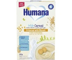 HUMANA Penkių grūdų pieno košė su sausainiais Humana, 6 mėn., 200 g