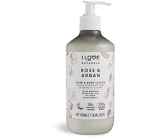 „I Love Naturals Collection“ veganiškas drėkinamasis rožių ir argano losjonas rankoms ir kūnui, 500 ml