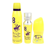 Rinkinys „Beverly Hills Polo Club“: 1982 m. – „Sport 8“ kvepalai moterims, 50 ml + 1982 m. – „Sport 8 Freshness“ kūno purškiklis, 150 ml + „No. 8“ antiperspirantas-dezodorantas rutulinis dezodorantas moterims, 50 ml