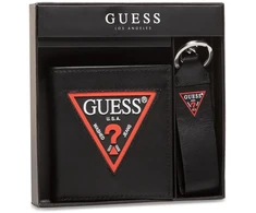 Set Guess: Guess, Leather Keyring, Juodas + Daelon, Leather Wallet, Small Billfold, Raudona/Juodas, For Men