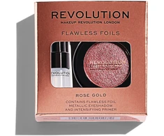 Rinkinys „Makeup Revolution“: „Flawless Foils“ veganiškų akių šešėlių pagrindas, 2 ml + „Flawless Foils“ veganiškų akių šešėlių paletė „Rose Gold“, 2 g