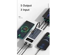 Power bank su saulės panele ir laidais 30 000 mAh