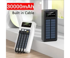 Power bank su saulės panele ir laidais 30 000 mAh