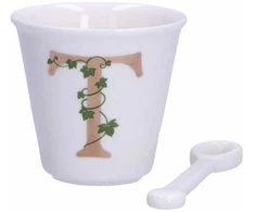 LA PORCELLANA BIANCA UNICO Puodelis su šaukštu 75 ml, T raštas