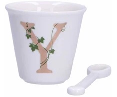 LA PORCELLANA BIANCA UNICO Puodelis su šaukštu 75 ml, Y raštas