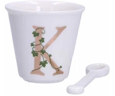 LA PORCELLANA BIANCA UNICO puodelis su šaukštu 75 ml, raštas K