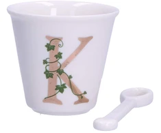 LA PORCELLANA BIANCA UNICO puodelis su šaukštu 75 ml, raštas K