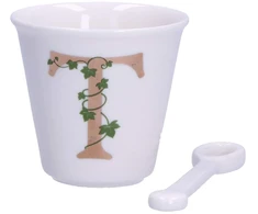LA PORCELLANA BIANCA UNICO Puodelis su šaukštu 75 ml, T raštas