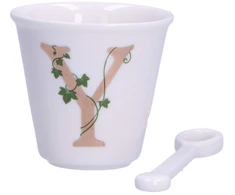 LA PORCELLANA BIANCA UNICO Puodelis su šaukštu 75 ml, Y raštas