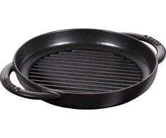 STAUB Apvali ketaus grilio keptuvė su dviem rankenomis, 22 cm, juoda