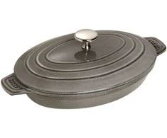 Staub ovalus ketaus troškintuvas su dangteliu 23x17 cm, rutulinis