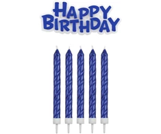 PME Mėlyna Happy Birthday žvakės (16 vnt.) mėlynos spalvos