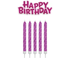 PME Rožinė Happy Birthday žvakės (16 vnt.) rožinės spalvos