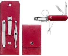 „Twinox Zwilling“ kelioninis rinkinys – odinis dėklas, 4 dalys – raudonas