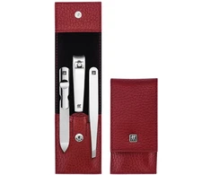 ZWILLING CLASSIC INOX Rinkinys kelioninis – raudona skórzane etui, 3 elementy