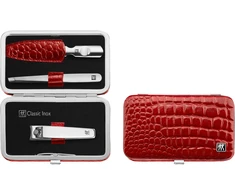 ZWILLING CLASSIC INOX Rinkinys kelioninis - raudonas odinis dėklas, 3 elementai
