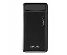 AWEI P5K išorinė baterija 10000 mAh – greitas įkrovimas, 2×USB, juoda spalva