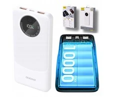 Baltas powerbankas 10000 mAh – greitas PD 22.5W įkrovimas, USB-A/C, LED ekranas