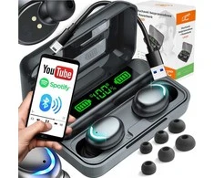Belaidės LTC ausinės su Bluetooth, mikrofonu ir „Powerbank“ įkrovimu