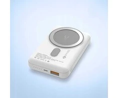 Efficel magnetinis powerbankas 10000 mAh – belaidis, MagSafe, USB-C, baltas