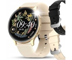 Išmanusis laikrodis Elegantiškas moteriškas smartwatch su funkcijomis: skambučiai, pranešimai, du keičiamieji dirželiai