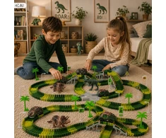 Lanksti automobilių trasa su dinozaurais