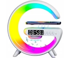 LED RGB naktinė lempa su „Bluetooth“ kolonėle ir QI belaidžiu įkrovikliu